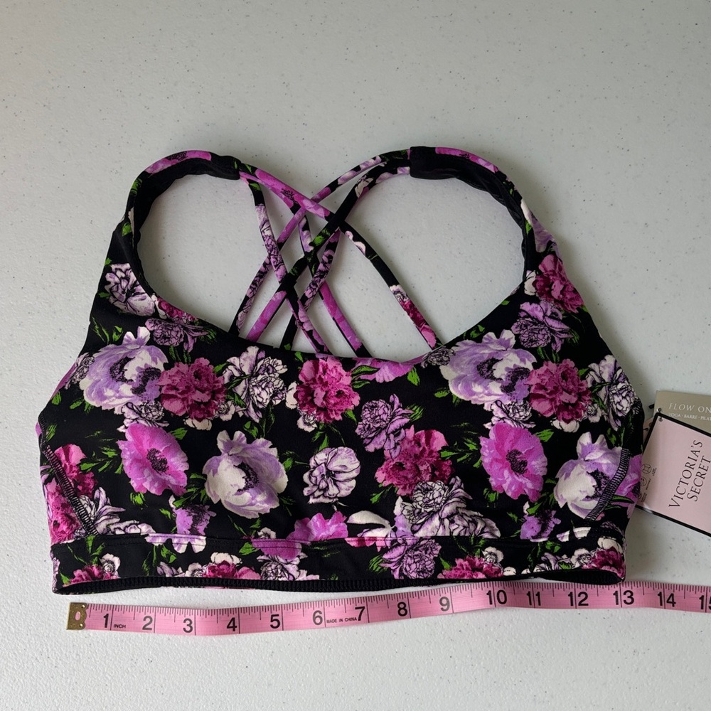 Victoria's Secret Black and Purple Floral Sports Bra